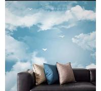 Simple Frais Beau Ciel Bleu Nuages Blancs Mouettes Papier Peint 3D Installation Facile Intissé Tapisserie Bureau Salon Canapé Chambre Décoration Murale-400cm×280cm