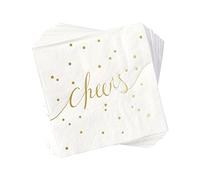 Simple-Glee Lot de 100 serviettes jetables 3 plis - Pour bar, mariage, cocktail, enterrement de vie de jeune fille, fiançailles, cocktail - Blanc et doré