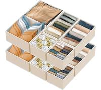 Simple Houseware BO-06G-I Lot de 12 boîtes de rangement pliables en tissu pour placard, commode, tiroir, paniers pour sous-vêtements, soutien-gorge, beige