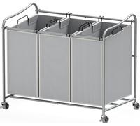 Simple Houseware Chariot de tri à Linge Robuste à 3 Sacs Argenté