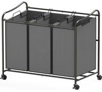 Simple Houseware Chariot Roulant Robuste pour trieur de Linge à 3 Sacs, Gris foncé
