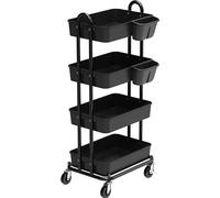 Simple Houseware Chariot Utilitaire Roulant Multifonctionnel à 4 Niveaux avec séparateurs de Panier et seaux Suspendus, Noir