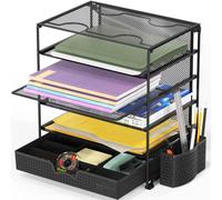 Simple Houseware Corbeille documents 5 niveaux avec tiroir coulissant et porte-stylos Noir