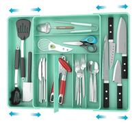 Simple Houseware Organisateur de Couverts de tiroir de Cuisine Extensible, Turquoise