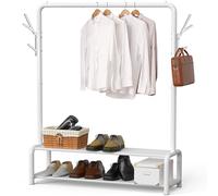 Simple Houseware Portant à vêtements avec étagères de rangement et crochets de suspension pour manteau/chapeau, blanc
