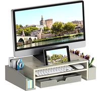 Simple Houseware Support de Moniteur de Bureau avec Plateau de Rangement réglable, érable
