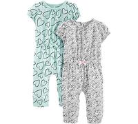 Simple Joys by Carter's 2-Pack Fashion Jumpsuits Combinaison, Blanc Points/Vert Menthe Cœurs, 0-3 Mois (Lot de 2) Bébé Fille