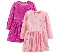 Simple Joys by Carter's 2-Pack Long-Sleeve Dress Set Robe décontractée, Rose Blush Licorne/Rose Foncé Fleuri, 3 Ans (Lot de 2) Fille