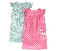 Simple Joys by Carter's 2-Pack Nightgowns Chemise de Nuit, Rose Motif À Pois/Vert Menthe Arc-en-Ciel, 6-7 Ans (Lot de 2) Fille