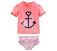 Simple Joys by Carter's 2-Piece Assorted Rashguard Sets Ensemble de Maillot dermoprotecteur, Rose Imprimé Ancres/Rose Saumon Crabe, 3 Ans Bébé Fille