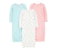Simple Joys by Carter's 3-Pack Cotton Sleeper Gown Infant-and-Toddler-Nightgowns, Blanc Fleuri/Bleu Canards/Rose Animal, 0 Mois (Lot de 3) Bébé Fille