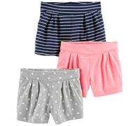 Simple Joys by Carter's 3-Pack Knit Infant-and-Toddler-Shorts, Bleu Marine Rayures/Gris Points/Rose, 4 Ans (Lot de 3) Bébé Fille