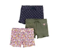 Simple Joys by Carter's 3-Pack Knit Shorts, Bleu Jean Points/Rose Fleuri/Vert Olive Cœurs, 12 Mois (Lot de 3) Bébé Fille
