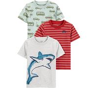Simple Joys by Carter's 3-Pack Short-Sleeve Tee Shirts, Blanc Requin/Rouge Rayures/Vert Clair Voitures, 8 (Lot de 3) Bébé garçon