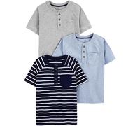 Simple Joys by Carter's 3-Pack Short-Sleeve Tee Shirts, Bleu Chiné/Bleu Marine Rayures/Gris Chiné Points, 2 Ans (Lot de 3) Bébé garçon