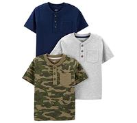 Simple Joys by Carter's 3-Pack Short-Sleeve Tee Shirts, Bleu Marine/Gris Chiné/Vert Camouflage, 3 Ans (Lot de 3) Bébé garçon