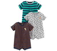 Simple Joys by Carter's 3-Pack Snap-up Rompers Barboteuses, Bleu Marine Lion/Gris Voitures/Vert Turquoise Rayures Horizontales, 0 Mois (Lot de 3) Bébé garçon