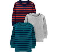 Simple Joys by Carter's 3-Pack Thermal Long Sleeve Shirts Ensemble, Bleu Marine Rayures/Gris Chiné/Vert Sarcelle, 5 Ans (Lot de 3) Bébé garçon