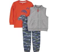 Simple Joys by Carter's 3-Piece Fleece Vest, Long-Sleeve Shirt, and Woven Pant Playwear Set Ensemble de Pantalons, Bleu Marine Camouflage/Gris Chiné/Orange Camions, 18 Mois Bébé Garçon