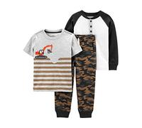 Simple Joys by Carter's 3-Piece Playwear Set Ensemble de Pantalons, Blanc/Brun Camouflage/Gris Rayures, 2 Ans Bébé garçon