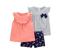 Simple Joys by Carter's 3-Piece Playwear Set Ensemble T-Shirt, Bleu Marine Rayures/Pêche/Cerise, 18 Mois Bébé Fille