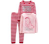 Simple Joys by Carter's 3-Piece Snug-Fit Cotton Christmas Pajama Set Ensemble de Pijama, Rose Chat/Rouge Rayures, 7 Ans (Lot de 3) Mixte Enfant