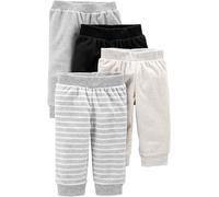 Simple Joys by Carter's 4-Pack Fleece Pants Pantalon, Blanc Rayures/Gris Clair/Ivoire/Noir, 0 Mois (Lot de 4) Mixte Bébé