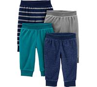 Simple Joys by Carter's 4-Pack Fleece Pants Pantalons, Bleu Chiné/Bleu Marine Rayures/Bleu Sarcelle/Gris, 0 Mois (Lot de 4) Mixte Bébé