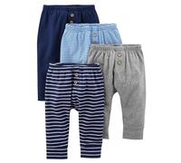 Simple Joys by Carter's 4-Pack Neutral Infant-and-Toddler-Pants, Bleu/Bleu Marine/Gris Chiné/Rayures, Prématuré (Lot de 4) Unisex-Baby