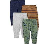 Simple Joys by Carter's 4-Pack Neutral Pant Pantalons, Bleu Chiné/Brun Rayures/Gris Chiné/Vert Olive Animal, 0 Mois (Lot de 4) Unisex-Baby