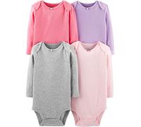 Simple Joys by Carter's 4-Pack Soft Pointelle Long Sleeve Bodysuits Body, Rose/Violet/Gris, Prématuré (Lot de 4) Bébé Fille