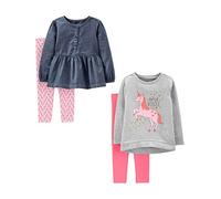 Simple Joys by Carter's 4-Piece Long-Sleeve Shirts and Pants Playwear Set Ensemble de Pantalons, Bleu Jean/Gris Licorne/Rose/Rose Clair, 2 Ans Fille