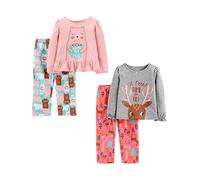 Simple Joys by Carter's 4-Piece Pajama Set (Cotton Top & Fleece Bottom) Ensemble de Pijama, Gris Imprimé Rennes/Rose/Rose Clair Ours/Vert Menthe, 5 Ans Fille