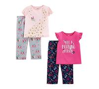 Simple Joys by Carter's 4-Piece Pajama Set (Short Sleeve Poly Top & Fleece Bottom) Ensemble Pyjama, Fleuri/Fée/Imprimé Texte, 4 Ans (Lot de 4) Fille