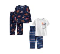 Simple Joys by Carter's 4-Piece Poly Pajamas Ensemble de Pyjama, Bleu/Gris/Dinosaure, 5-6 Ans (Lot de 2) Fille