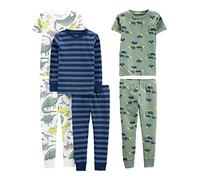 Simple Joys by Carter's 6-Piece Snug Fit Cotton Pajama Set Ensemble de Pijama, Blanc Dinosaure/Bleu Rayures/Vert Construction, 6-9 Mois (Lot de 3) Garçon