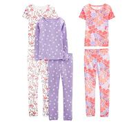 Simple Joys by Carter's 6-Piece Snug Fit Cotton Pajama Set Ensemble de Pijama, Blanc Flamant Rose/Lilas Points/Fleuri, 6 Ans (Lot de 3) Fille