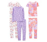Simple Joys by Carter's 6-Piece Snug Fit Cotton Pajama Set Ensemble de Pijama, Blanc Flamant Rose/Lilas Points/Fleuri, 12 Mois (Lot de 3) Bébé Fille