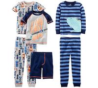 Simple Joys by Carter's 6-Piece Snug Fit Cotton Pajama Set Ensemble de Pijama, Bleu Marine Rayures/Gris Voitures/Imprimé Texte, 4 Ans (Lot de 3) Bébé Garçon