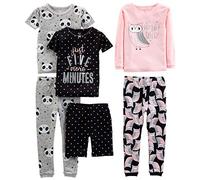 Simple Joys by Carter's 6-Piece Snug Fit Cotton Pajama Set Ensemble de Pijama, Gris Panda/Noir Points/Rose Chouette, 18 Mois (Lot de 3) Bébé Fille