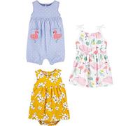 Simple Joys by Carter's Barboteuse, Combinaison d'été et Robe pour bébé Fille 3 pièces, Flamant Rose/Fleurs/Amis de la mer, 0-3 Mois