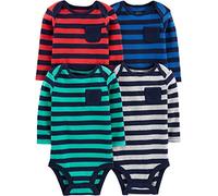 Simple Joys by Carter's Body Thermiques à Manches Longues Mixte Bébé, Lot de 4, Bleu/Gris/Vert Menthe/Rayures, Prématuré