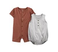 Simple Joys by Carter's Button Rompers, Pack of 2 Barboteuse, Brun/Gris Rayures, 0 Mois (Lot de 2) Bébé garçon