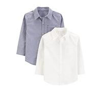 Simple Joys by Carter's Chemise tissée à manches longues Garçon, Lot de 2, Blanc/Bleu Marine Rayures, 5 ans