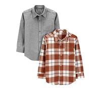 Simple Joys by Carter's Chemise tissée à manches longues Garçon, Lot de 2, Gris/Pourpre Écossais, 8 ans