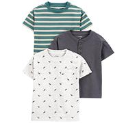 Simple Joys by Carter's Chemises à Manches Courtes Garçon, Lot de 3, Blanc Dinosaure/Gris Foncé/Vert Rayures, 7