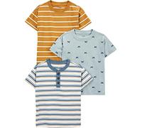 Simple Joys by Carter's Chemises à Manches Courtes Garçon, Lot de 3, Bleu Grisé/Bleu Tapisserie Rayures/Or Rayures, 5