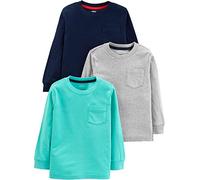 Simple Joys by Carter's Chemises à Manches Longues Garçon, Lot de 3, Bleu Marine/Gris/Vert des Mers du Sud, 4 ans