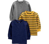 Simple Joys by Carter's 3-Pack Thermal Long Sleeve Shirts Chemise, Bleu Marine Chiné/Gris/Jaune Rayures, 3-6 Mois (Lot de 3) Garçons