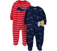 Simple Joys by Carter's Combinaison Sleep and Play en Coton avec Pieds et Fermeture Éclair Bidirectionnelle Bébé Garçon, Lot de 2, Bleu Marine Camions/Rouge Baleine, Prématuré